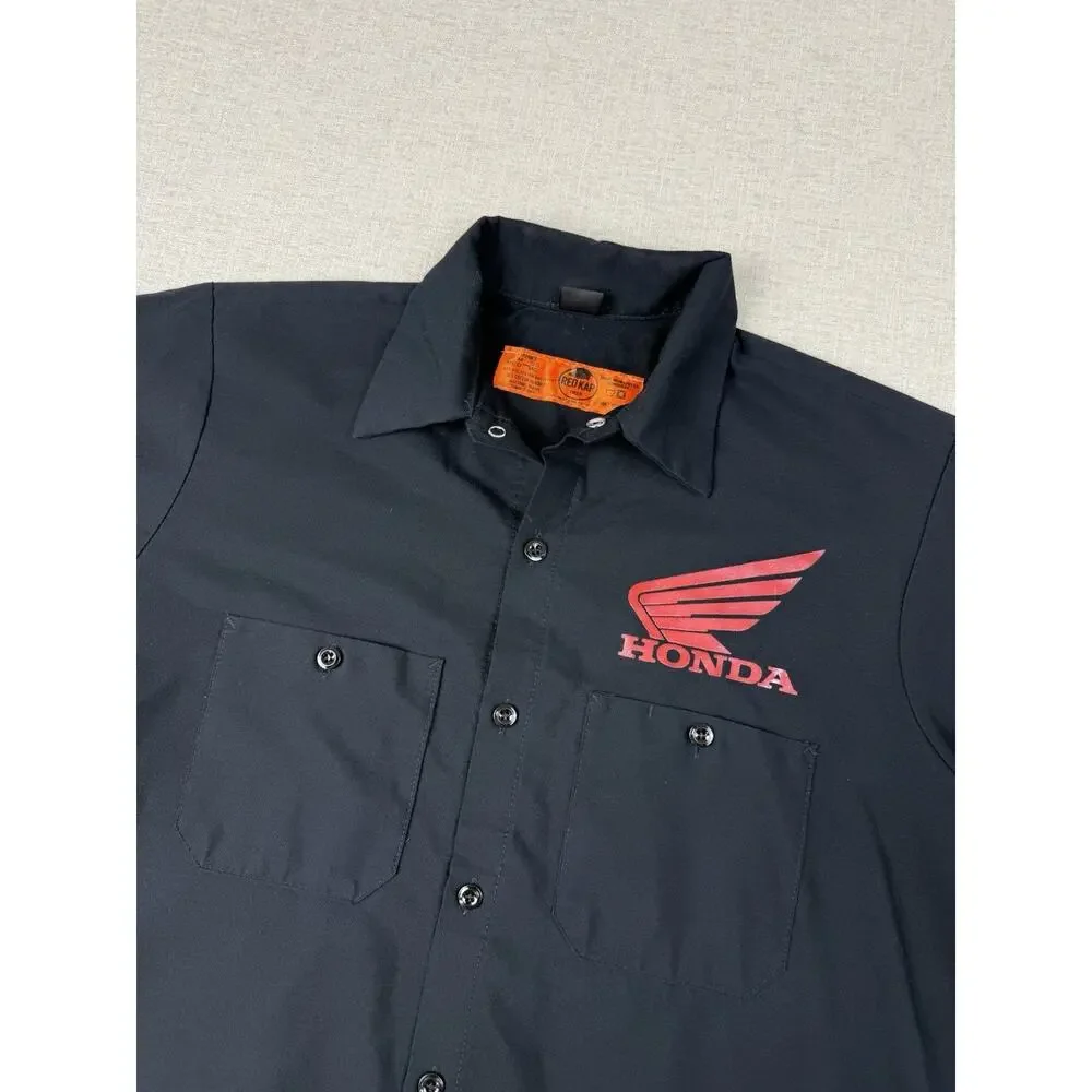 Red Kap Honda Licensed Work Shirt Mens Medium Black Mechanic Button Front